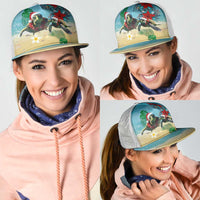 Hawaiian Mele Kalikimaka Mesh Trucker Cap Xmas Turtles and Tropical Plants with Red Poinsettia Watercolor Style - Polynesian Pride