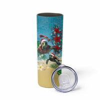 Hawaiian Mele Kalikimaka Skinny Tumbler Tropical Xmas Turtles Red Poinsettia Watercolor - Polynesian Pride