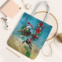 Hawaiian Mele Kalikimaka Tote Bag Tropical Xmas Turtles Red Poinsettia Watercolor - Polynesian Pride