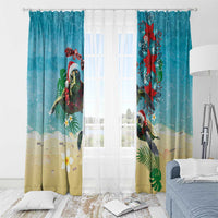 Hawaiian Mele Kalikimaka Window Curtain Tropical Xmas Turtles Red Poinsettia Watercolor - Polynesian Pride