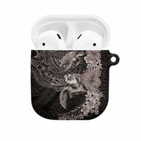 Hawaiian Plumeria and Hibiscus with Turtles AirPods Case Polynesian Art Grayscale LT03 Black - Polynesian Pride