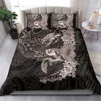 Hawaiian Plumeria and Hibiscus with Turtles Bedding Set Polynesian Art Grayscale - Polynesian Pride