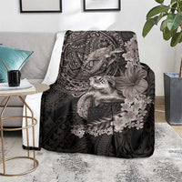 Hawaiian Plumeria and Hibiscus with Turtles Blanket Polynesian Art Grayscale - Polynesian Pride