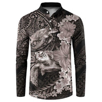 Hawaiian Plumeria and Hibiscus with Turtles Button Sweatshirt Polynesian Art Grayscale - Polynesian Pride