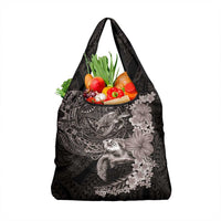 Hawaiian Plumeria and Hibiscus with Turtles Grocery Bag Polynesian Art Grayscale LT03 1-pack One Size Black - Polynesian Pride