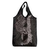 Hawaiian Plumeria and Hibiscus with Turtles Grocery Bag Polynesian Art Grayscale LT03 - Polynesian Pride