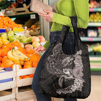 Hawaiian Plumeria and Hibiscus with Turtles Grocery Bag Polynesian Art Grayscale LT03 - Polynesian Pride