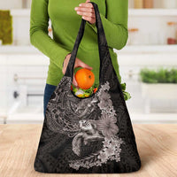 Hawaiian Plumeria and Hibiscus with Turtles Grocery Bag Polynesian Art Grayscale LT03 - Polynesian Pride