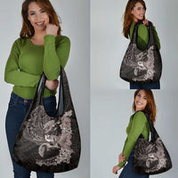Hawaiian Plumeria and Hibiscus with Turtles Grocery Bag Polynesian Art Grayscale LT03 - Polynesian Pride