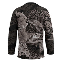 Hawaiian Plumeria and Hibiscus with Turtles Hockey Jersey Polynesian Art Grayscale LT03 - Polynesian Pride
