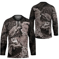 Hawaiian Plumeria and Hibiscus with Turtles Hockey Jersey Polynesian Art Grayscale LT03 - Polynesian Pride