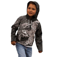 Hawaiian Plumeria and Hibiscus with Turtles Kid Hoodie Polynesian Art Grayscale - Polynesian Pride