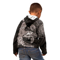 Hawaiian Plumeria and Hibiscus with Turtles Kid Hoodie Polynesian Art Grayscale - Polynesian Pride