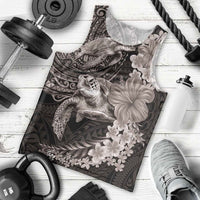 Hawaiian Plumeria and Hibiscus with Turtles Men Tank Top Polynesian Art Grayscale - Polynesian Pride