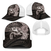 Hawaiian Plumeria and Hibiscus with Turtles Mesh Trucker Cap Polynesian Art Grayscale LT03 - Polynesian Pride