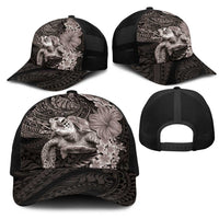 Hawaiian Plumeria and Hibiscus with Turtles Mesh Trucker Cap Polynesian Art Grayscale LT03 - Polynesian Pride