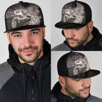 Hawaiian Plumeria and Hibiscus with Turtles Mesh Trucker Cap Polynesian Art Grayscale LT03 - Polynesian Pride