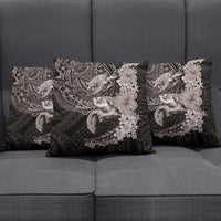 Hawaiian Plumeria and Hibiscus with Turtles Pillow Cover Polynesian Art Grayscale - Polynesian Pride