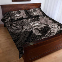 Hawaiian Plumeria and Hibiscus with Turtles Quilt Bed Set Polynesian Art Grayscale - Polynesian Pride