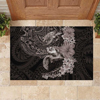Hawaiian Plumeria and Hibiscus with Turtles Rubber Doormat Polynesian Art Grayscale - Polynesian Pride
