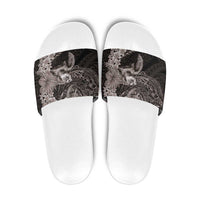 Hawaiian Plumeria and Hibiscus with Turtles Slide Sandals Polynesian Art Grayscale LT03 Black - Polynesian Pride