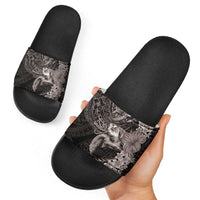 Hawaiian Plumeria and Hibiscus with Turtles Slide Sandals Polynesian Art Grayscale LT03 - Polynesian Pride