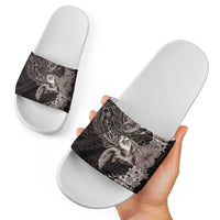 Hawaiian Plumeria and Hibiscus with Turtles Slide Sandals Polynesian Art Grayscale LT03 - Polynesian Pride
