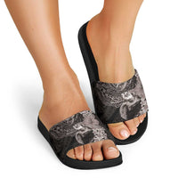 Hawaiian Plumeria and Hibiscus with Turtles Slide Sandals Polynesian Art Grayscale LT03 - Polynesian Pride