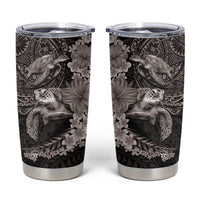 Hawaiian Plumeria and Hibiscus with Turtles Tumbler Cup Polynesian Art Grayscale - Polynesian Pride