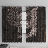 Hawaiian Plumeria and Hibiscus with Turtles Window Curtain Polynesian Art Grayscale - Polynesian Pride