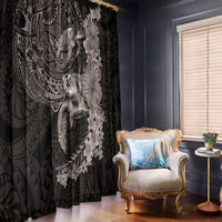 Hawaiian Plumeria and Hibiscus with Turtles Window Curtain Polynesian Art Grayscale - Polynesian Pride