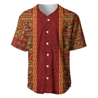 Hawaii Style Hibiscus and Tribal Element Fabric Patchwork Baseball Jersey LT03 Red - Polynesian Pride