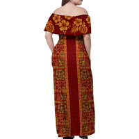 Hawaii Style Hibiscus and Tribal Element Fabric Patchwork Family Matching Off Shoulder Maxi Dress and Hawaiian Shirt LT03 - Polynesian Pride