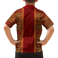 Hawaii Style Hibiscus and Tribal Element Fabric Patchwork Kid Hawaiian Shirt LT03 - Polynesian Pride
