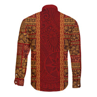 Hawaii Style Hibiscus and Tribal Element Fabric Patchwork Long Sleeve Button Shirt LT03 - Polynesian Pride