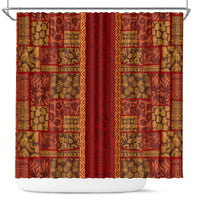 Hawaii Style Hibiscus and Tribal Element Fabric Patchwork Shower Curtain LT03 Red - Polynesian Pride