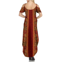 Hawaii Style Hibiscus and Tribal Element Fabric Patchwork Summer Maxi Dress LT03 - Polynesian Pride