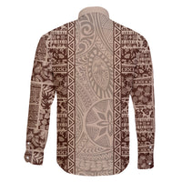Hawaii Style Hibiscus and Tribal Element Fabric Patchwork Family Matching Short Sleeve Bodycon Dress and Hawaiian Shirt Beige Version LT03 - Polynesian Pride