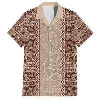 Hawaii Style Hibiscus and Tribal Element Fabric Patchwork Hawaiian Shirt Beige Version LT03 Beige - Polynesian Pride