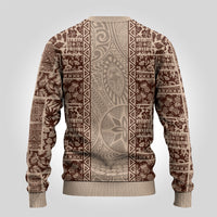 Hawaii Style Hibiscus and Tribal Element Fabric Patchwork Ugly Christmas Sweater Beige Version LT03 - Polynesian Pride