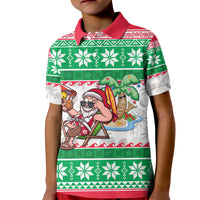 Hawaii Mele Kalikimaka Kid Polo Shirt Aloha Santa and Palm Tree Mix Kakau Pattern LT03 Kid Green - Polynesian Pride