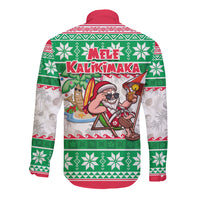Hawaii Mele Kalikimaka Long Sleeve Button Shirt Aloha Santa and Palm Tree Mix Kakau Pattern LT03 - Polynesian Pride