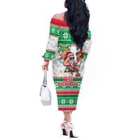 Hawaii Mele Kalikimaka Off The Shoulder Long Sleeve Dress Aloha Santa and Palm Tree Mix Kakau Pattern LT03 - Polynesian Pride