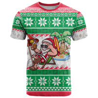 Hawaii Mele Kalikimaka T Shirt Aloha Santa and Palm Tree Mix Kakau Pattern LT03 Green - Polynesian Pride