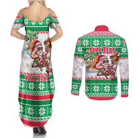 Custom Hawaii Mele Kalikimaka Couples Matching Summer Maxi Dress and Long Sleeve Button Shirt Aloha Santa and Palm Tree Mix Kakau Pattern LT03 - Polynesian Pride