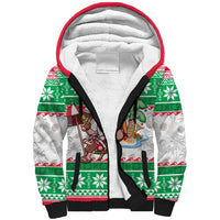 Custom Hawaii Mele Kalikimaka Sherpa Hoodie Aloha Santa and Palm Tree Mix Kakau Pattern LT03 Unisex Green - Polynesian Pride