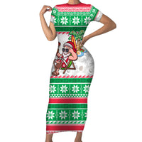 Custom Hawaii Mele Kalikimaka Short Sleeve Bodycon Dress Aloha Santa and Palm Tree Mix Kakau Pattern LT03 Long Dress Green - Polynesian Pride