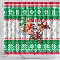 Custom Hawaii Mele Kalikimaka Shower Curtain Aloha Santa and Palm Tree Mix Kakau Pattern LT03 - Polynesian Pride