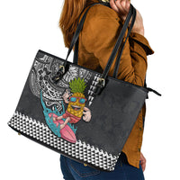 Hawaii Pineapple Surfing With Kakau Tribal Leather Tote Bag LT03 - Polynesian Pride