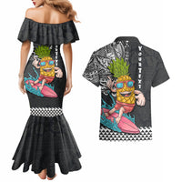 Hawaii Pineapple Surfing Kakau Tribal Personalised Couples Matching Mermaid Dress and Hawaiian Shirt LT03 - Polynesian Pride